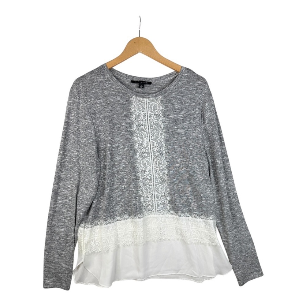 New Zac & Rachel Lace‎ Detail/Trip Long Sleeve Blouse size XL Gray/White